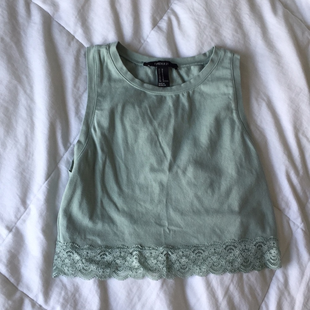 Forever 21 Pastel Green Lace-Trimmed Crop Top